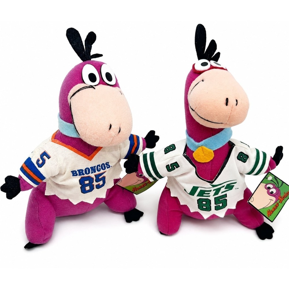Vintage Flintstones DINO New York Jets Broncos‎ Plush NFL 1994 w/tag Lot 0f 2